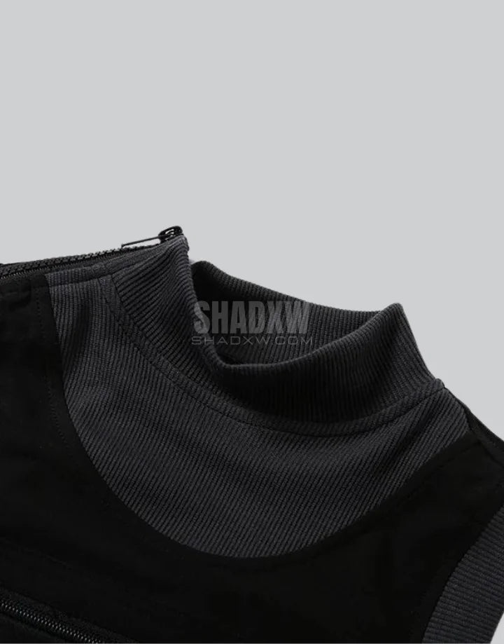 Dark graphic techwear t-shirt with an abstract futuristic print and relaxed urban streetwear silhouette, Clotechnow series 083 — view 5