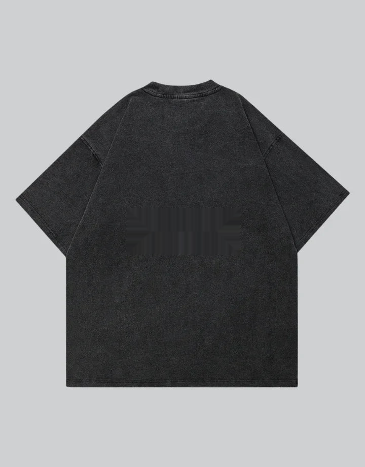 Dark graphic techwear t-shirt with an abstract futuristic print and relaxed urban streetwear silhouette, Clotechnow series 080 — view 5