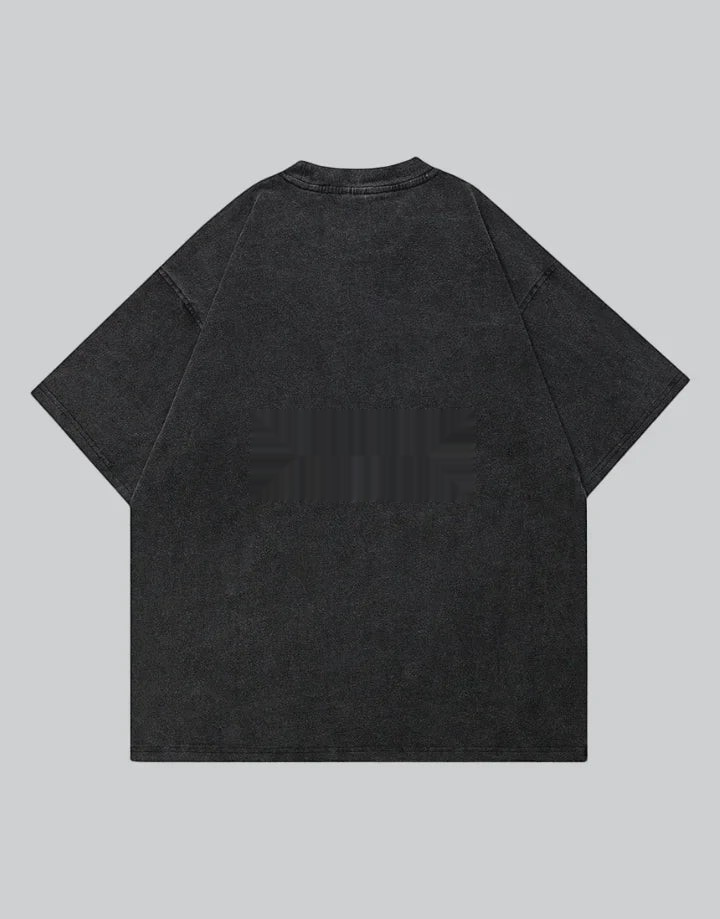 Dark graphic techwear t-shirt with an abstract futuristic print and relaxed urban streetwear silhouette, Clotechnow series 080 — view 5