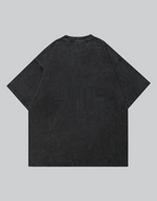 Dark graphic techwear t-shirt with an abstract futuristic print and relaxed urban streetwear silhouette, Clotechnow series 080 — view 5
