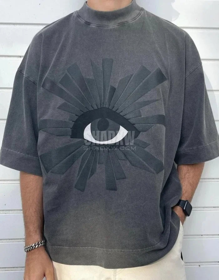 Dark graphic techwear t-shirt with an abstract futuristic print and relaxed urban streetwear silhouette, Clotechnow series 107 — view 2