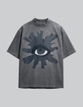 Dark graphic techwear t-shirt with an abstract futuristic print and relaxed urban streetwear silhouette, Clotechnow series 107 — view 1
