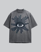 Dark graphic techwear t-shirt with an abstract futuristic print and relaxed urban streetwear silhouette, Clotechnow series 107 — view 1