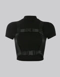 Dark graphic techwear t-shirt with an abstract futuristic print and relaxed urban streetwear silhouette, Clotechnow series 053 — view 1