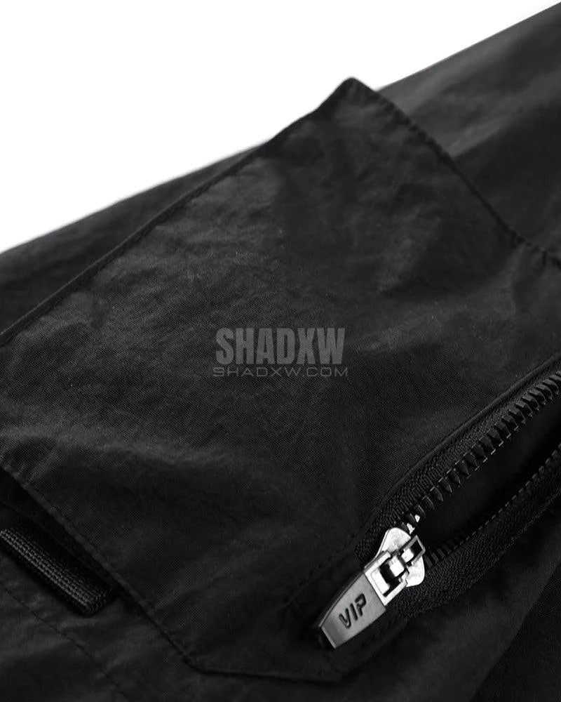 Dark graphic techwear t-shirt with an abstract futuristic print and relaxed urban streetwear silhouette, Clotechnow series 093 — view 8