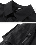 Dark graphic techwear t-shirt with an abstract futuristic print and relaxed urban streetwear silhouette, Clotechnow series 093 — view 5