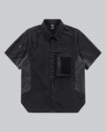 Dark graphic techwear t-shirt with an abstract futuristic print and relaxed urban streetwear silhouette, Clotechnow series 093 — view 1