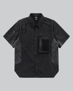 Dark graphic techwear t-shirt with an abstract futuristic print and relaxed urban streetwear silhouette, Clotechnow series 093 — view 1
