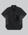 Dark graphic techwear t-shirt with an abstract futuristic print and relaxed urban streetwear silhouette, Clotechnow series 093 — view 1