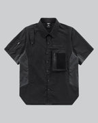 Dark graphic techwear t-shirt with an abstract futuristic print and relaxed urban streetwear silhouette, Clotechnow series 093 — view 1