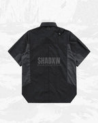 Dark graphic techwear t-shirt with an abstract futuristic print and relaxed urban streetwear silhouette, Clotechnow series 093 — view 4