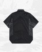 Dark graphic techwear t-shirt with an abstract futuristic print and relaxed urban streetwear silhouette, Clotechnow series 093 — view 4
