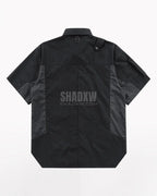 Dark graphic techwear t-shirt with an abstract futuristic print and relaxed urban streetwear silhouette, Clotechnow series 093 — view 2