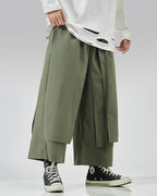 Clotechnow Cloud Volume Hakama Pants in army green with a wide-leg draped silhouette and layered fabric design