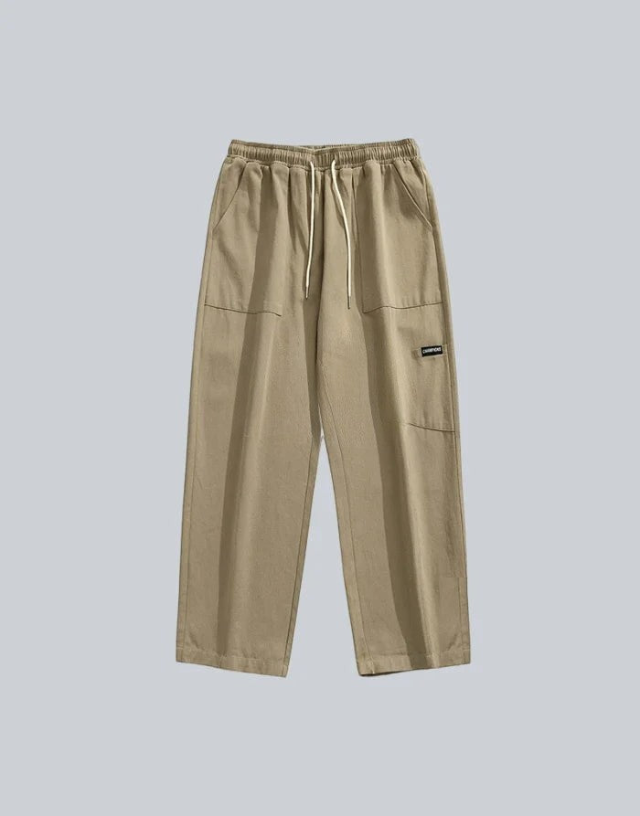 Clotechnow Plush Layer Hakama Pants in beige with an elastic drawstring waist and wide-leg streetwear silhouette