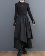 Clotechnow black formal drape hakama pants with a wide-leg layered silhouette and elastic waistband
