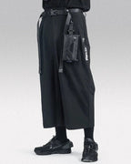Clotechnow Ninja Motion black wide-leg hakama pants with a tactical belt and attached utility pouch