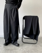Clotechnow black modular skirted hakama pants with a layered hybrid silhouette and wide-leg fit
