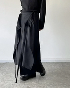 Clotechnow black modular skirted hakama pants with layered fabric panels and wide-leg silhouette for streetwear style