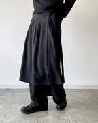 Clotechnow black modular skirted hakama pants with a layered hybrid silhouette and pleated skirt overlay