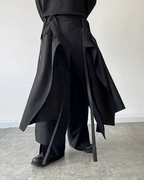Clotechnow modular skirted hakama pants in black featuring a layered hybrid silhouette for Japanese streetwear style.