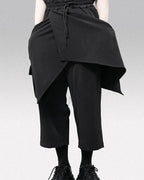 Clotechnow black Street Form Hakama pants featuring a wide-leg draped silhouette and an adjustable drawstring waist.