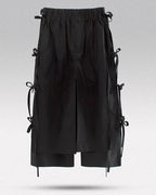 Clotechnow black taper cuff hakama pants with side tie details and a wide-leg draped silhouette