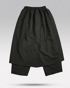 Clotechnow black Tattsuke Profile Hakama pants with a wide-leg draped silhouette and elasticated waist