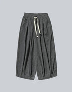 Clotechnow dark grey cord texture wide-leg hakama pants with an elastic drawstring waist and draped silhouette.