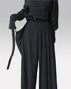 Clotechnow Fluid Line Hakama Pants in black with a wide-leg draped silhouette and side tie detail