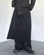Clotechnow Kuro Frame black hakama pants with a wide-leg draped silhouette and wrap-around waist detail