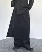 Clotechnow Kuro Frame black hakama pants with wide-leg draped silhouette and wrap-around waist detail
