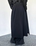 Clotechnow Kuro Frame black wide-leg hakama pants with draped silhouette and pleated design