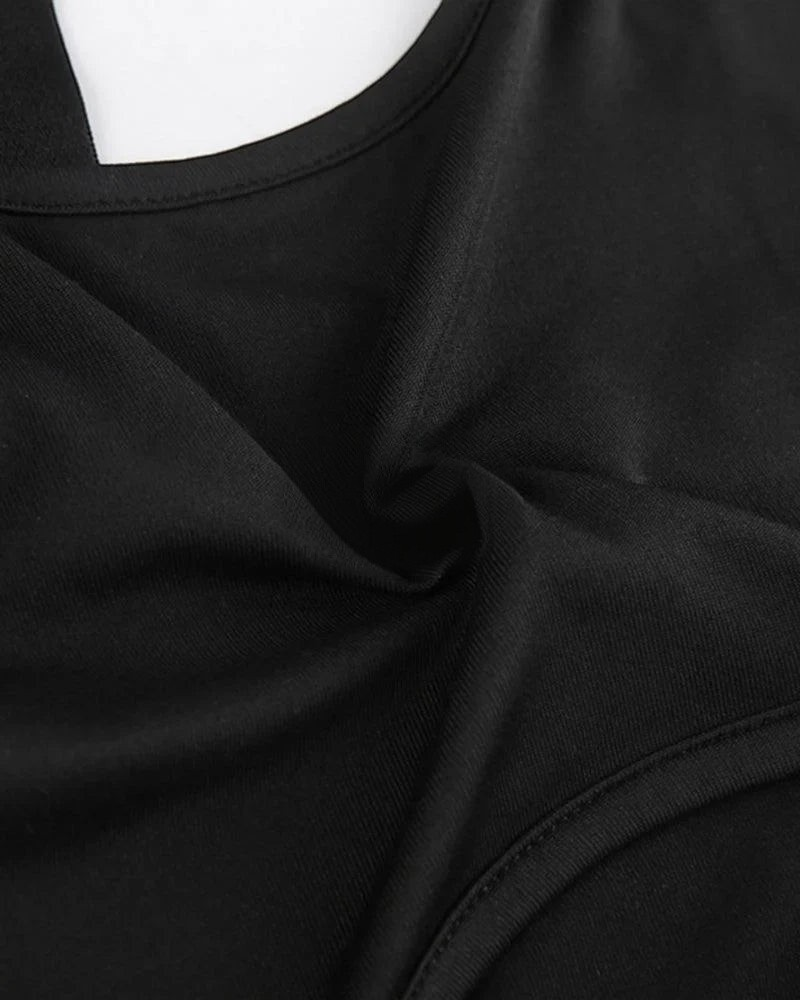 Dark graphic techwear t-shirt with an abstract futuristic print and relaxed urban streetwear silhouette, Clotechnow series 101 — view 16
