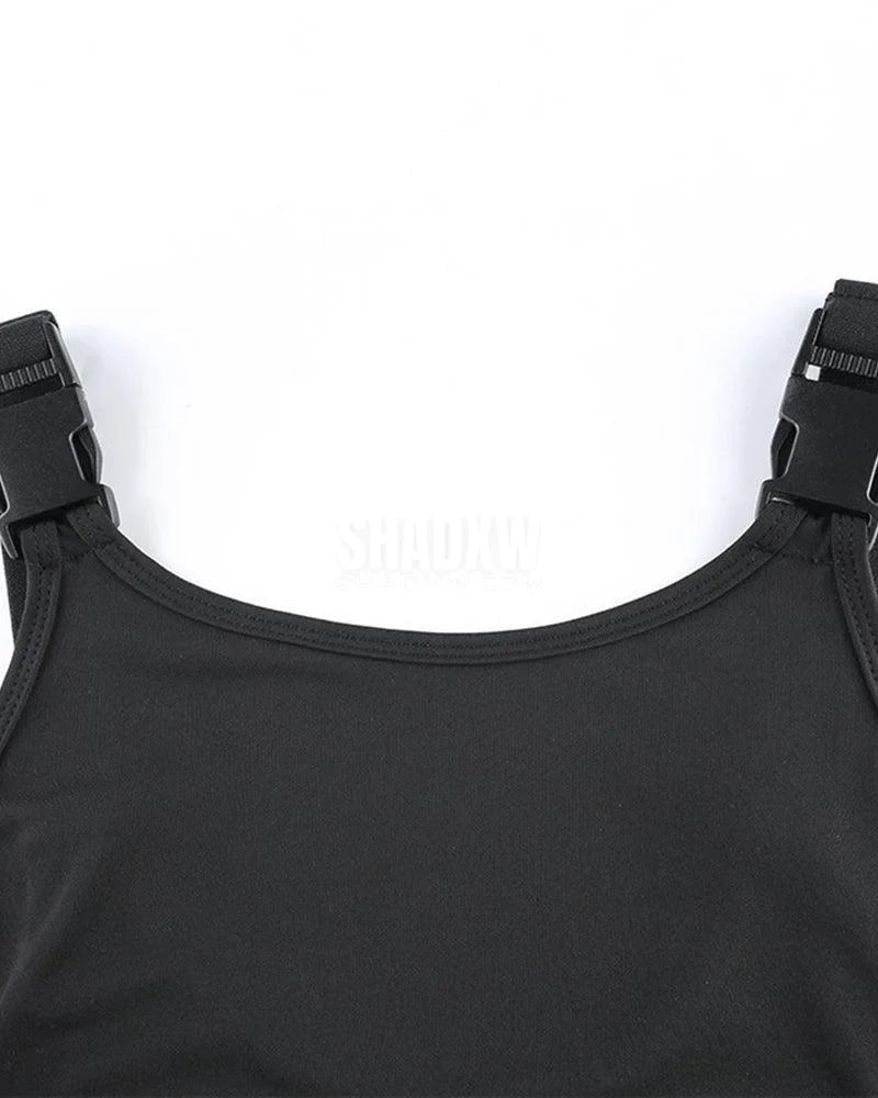 Dark graphic techwear t-shirt with an abstract futuristic print and relaxed urban streetwear silhouette, Clotechnow series 101 — view 14