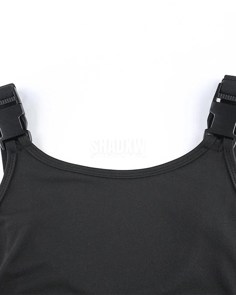 Dark graphic techwear t-shirt with an abstract futuristic print and relaxed urban streetwear silhouette, Clotechnow series 101 — view 14