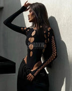 Dark graphic techwear t-shirt with an abstract futuristic print and relaxed urban streetwear silhouette, Clotechnow series 102 — view 3