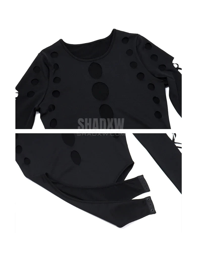 Dark graphic techwear t-shirt with an abstract futuristic print and relaxed urban streetwear silhouette, Clotechnow series 102 — view 6