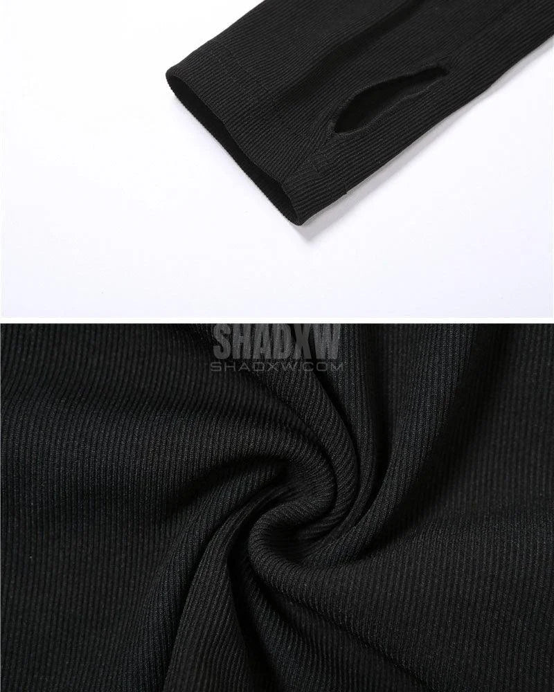 Dark graphic techwear t-shirt with an abstract futuristic print and relaxed urban streetwear silhouette, Clotechnow series 103 — view 12