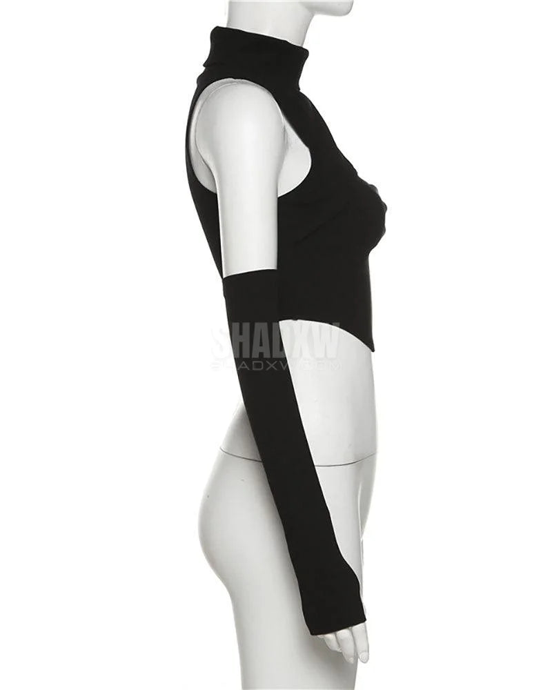 Dark graphic techwear t-shirt with an abstract futuristic print and relaxed urban streetwear silhouette, Clotechnow series 103 — view 9