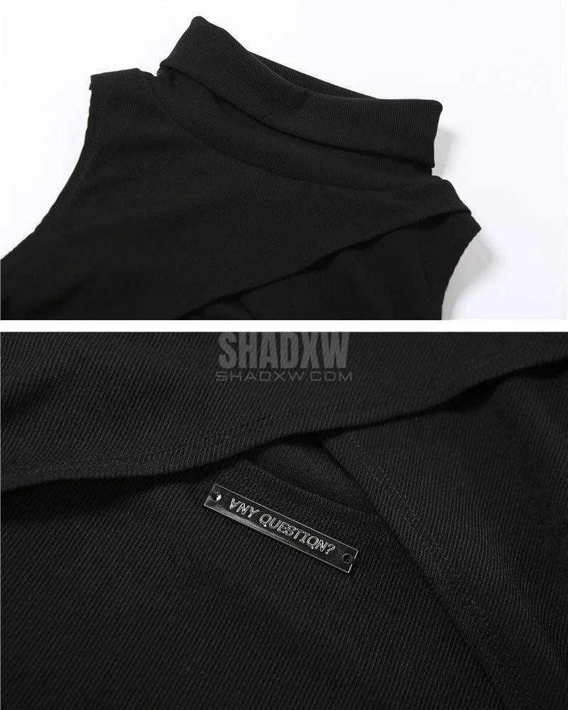 Dark graphic techwear t-shirt with an abstract futuristic print and relaxed urban streetwear silhouette, Clotechnow series 103 — view 11