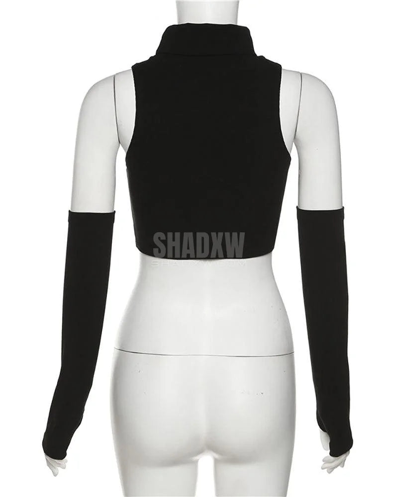 Dark graphic techwear t-shirt with an abstract futuristic print and relaxed urban streetwear silhouette, Clotechnow series 103 — view 10