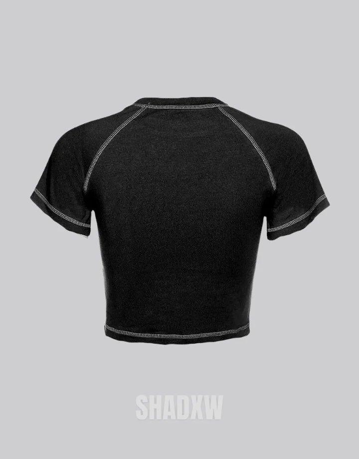 Dark graphic techwear t-shirt with an abstract futuristic print and relaxed urban streetwear silhouette, Clotechnow series 073 — view 4