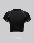 Dark graphic techwear t-shirt with an abstract futuristic print and relaxed urban streetwear silhouette, Clotechnow series 073 — view 4