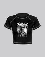 Dark graphic techwear t-shirt with an abstract futuristic print and relaxed urban streetwear silhouette, Clotechnow series 073 — view 1
