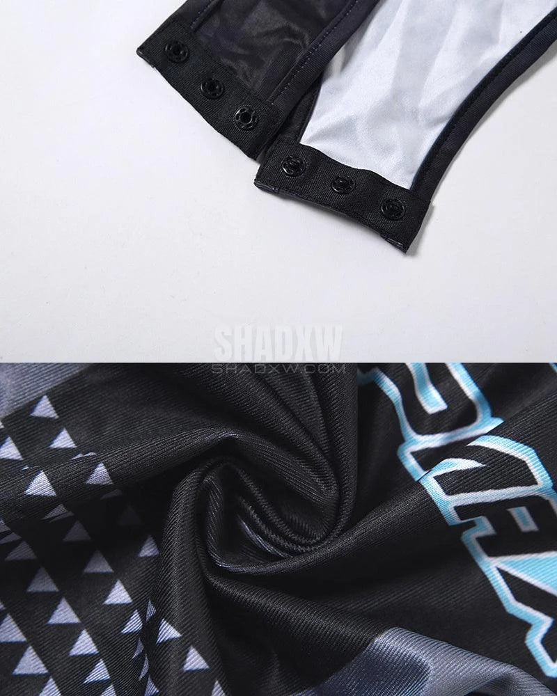 Dark graphic techwear t-shirt with an abstract futuristic print and relaxed urban streetwear silhouette, Clotechnow series 104 — view 15