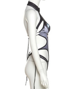 Dark graphic techwear t-shirt with an abstract futuristic print and relaxed urban streetwear silhouette, Clotechnow series 104 — view 10