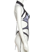 Dark graphic techwear t-shirt with an abstract futuristic print and relaxed urban streetwear silhouette, Clotechnow series 104 — view 10