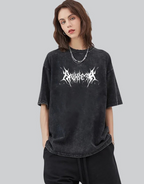 Dark graphic techwear t-shirt with an abstract futuristic print and relaxed urban streetwear silhouette, Clotechnow series 109 — view 2