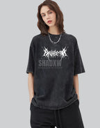 Dark graphic techwear t-shirt with an abstract futuristic print and relaxed urban streetwear silhouette, Clotechnow series 109 — view 2